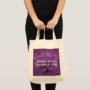 Tote Bag Élégant Mariage de feuilles d'arbre de coeur pourp
