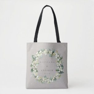 Tote Bag Elégant Mariage d'hiver Greige Snowberry+Eucalyptu