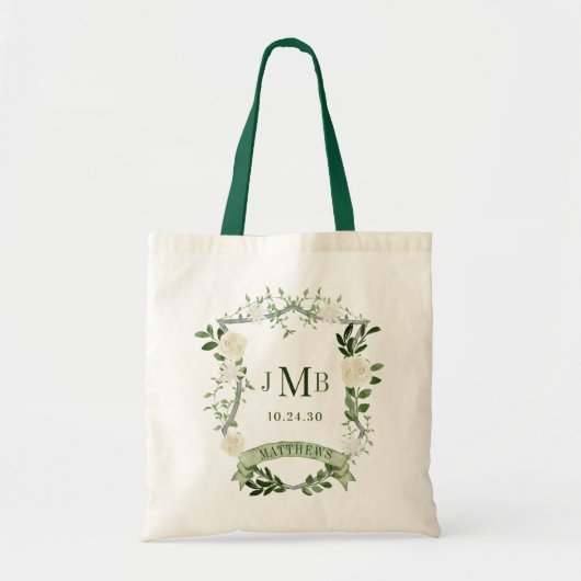 Tote Bag Élégant Mariage Floral Crest (Devant)