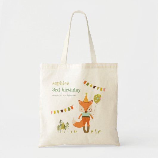 Tote Bag Élégant mignon Woodland Fun Party Fox Anniversaire (Devant)