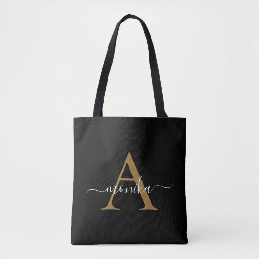 Tote Bag Élégant minimal Noir Monogramme Nom initial (Devant)