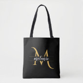 Tote Bag Élégant Monogram Gold Black Personnalisé (Devant)