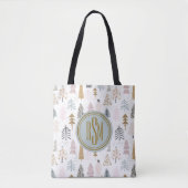 Tote Bag Élégant Monogramme, Arbres d'hiver rustiques (Devant)