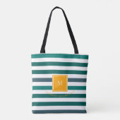 Tote Bag Élégant Monogramme blanc rayé Turquoise (Dos)
