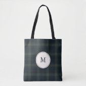 Tote Bag Élégant Monogramme bleu marine et vert (Devant)