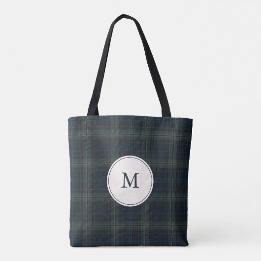 Tote Bag Élégant Monogramme bleu marine et vert (Dos)