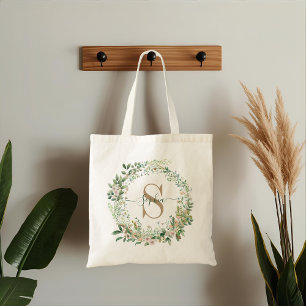 Tote Bag Élégant monogramme botanique personnalisé avec nom