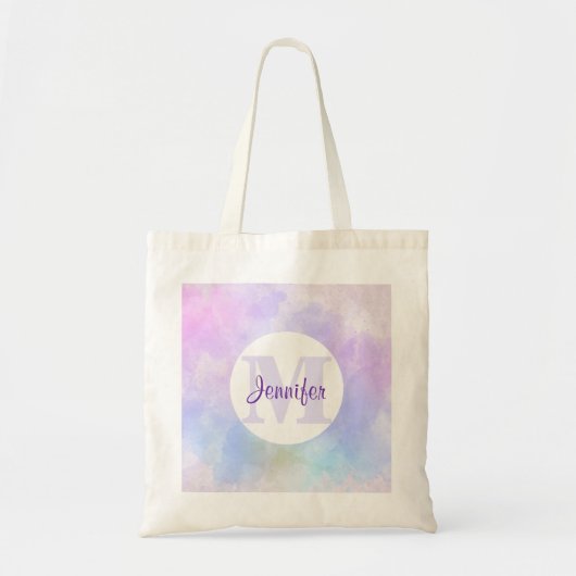 Tote Bag Élégant Monogramme d'aquarelle bleu violet (Devant)