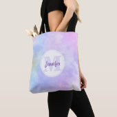 Tote Bag Élégant Monogramme d'aquarelle bleu violet (De près)