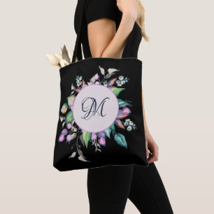 Tote Bag Élégant Monogramme d'aquarelle Pastel Flower