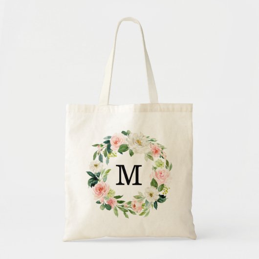 Tote Bag Élégant Monogramme de fleurs blanches et blanches (Devant)