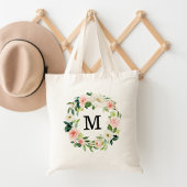 Tote Bag Élégant Monogramme de fleurs blanches et blanches