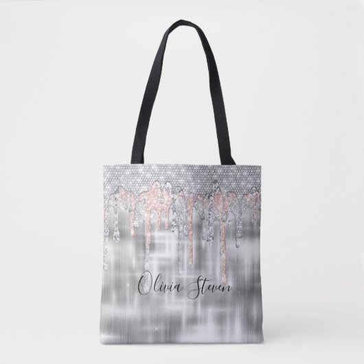 Tote Bag Élégant monogramme de parties scintillant à goutte (Devant)
