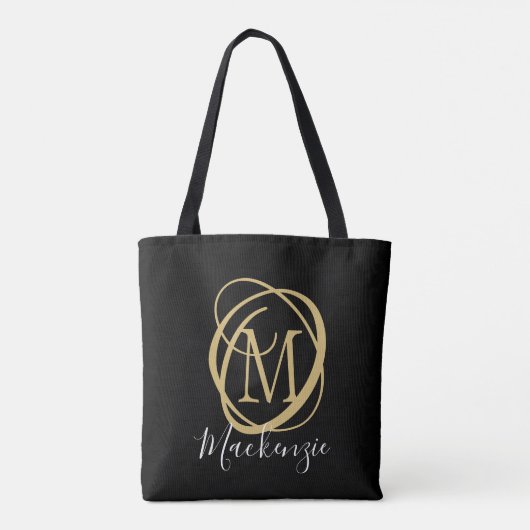 Tote Bag Élégant Monogramme élégant Nom de script Black Gol (Dos)