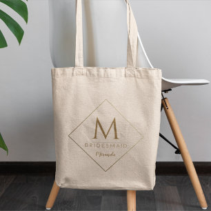 Tote Bag Élégant Monogramme et nom Golden Custom Bridesmaid