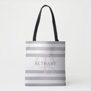 Tote Bag Élégant Monogramme Faux Gris Argent Gris Gris