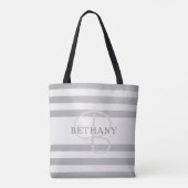 Tote Bag Élégant Monogramme Faux Gris Argent Gris Gris (Dos)