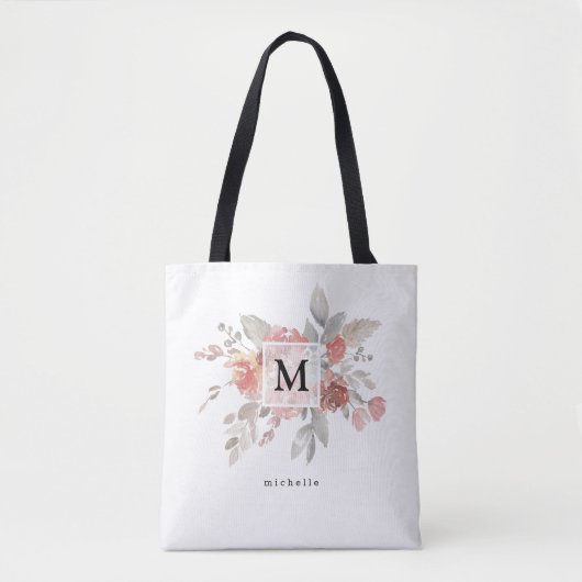 Tote Bag Élégant Monogramme floral rose pâle (Devant)