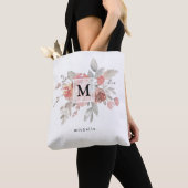 Tote Bag Élégant Monogramme floral rose pâle (De près)