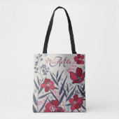 Tote Bag Élégant Monogramme Floral Rouge (Devant)
