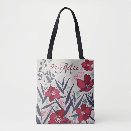 Tote Bag Élégant Monogramme Floral Rouge (Devant)