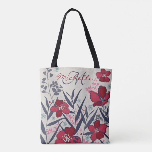 Tote Bag Élégant Monogramme Floral Rouge (Dos)