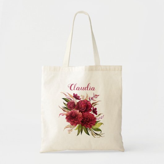 Tote Bag Élégant Monogramme Floral Simple Bourgogne (Devant)