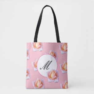Tote Bag Élégant monogramme Fourre-tout Rose Rose Flowers