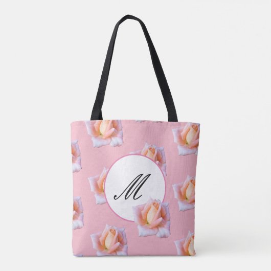 Tote Bag Élégant monogramme Fourre-tout Rose Rose Flowers (Dos)