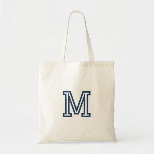 Tote Bag Élégant Monogramme Initial Naval Bleu Moderne Prép