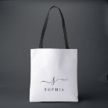 Tote Bag Élégant Monogramme moderne minimaliste<br><div class="desc">Personnalisez ce sac fourre-tout élégant avec votre nom monogramme initial. Le design se compose d'un simple monogramme personnalisé dans une typographie minimaliste moderne noir classique sur un arrière - plan noir. Facile à customiser. Parfait comme cadeau pour tous vos proches. Prends-en un pour toi aussi.</div>