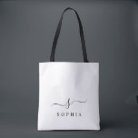 Tote Bag Élégant Monogramme moderne minimaliste<br><div class="desc">Personnalisez ce sac fourre-tout élégant avec votre nom monogramme initial. Le design se compose d'un simple monogramme personnalisé dans une typographie minimaliste moderne noir classique sur un arrière - plan noir. Facile à customiser. Parfait comme cadeau pour tous vos proches. Prends-en un pour toi aussi.</div>