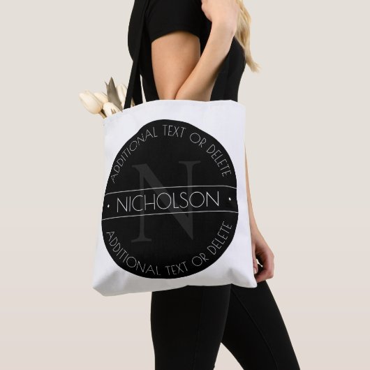 Tote Bag Élégant Monogramme moderne modifiable noir et blan (De près)