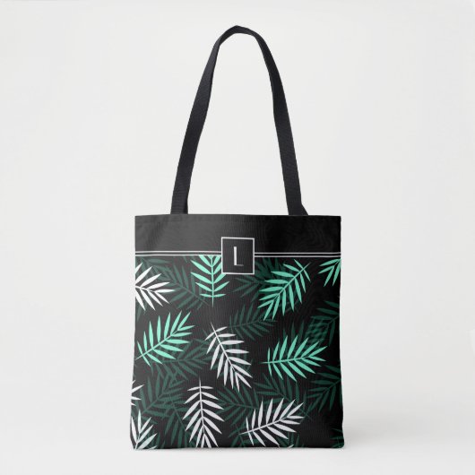 Tote Bag Élégant Monogramme Motif végétal vert (Devant)
