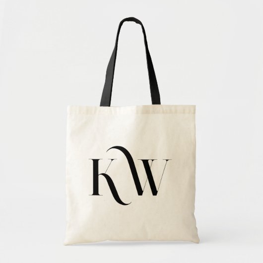 Tote Bag Élégant Monogramme noir à deux lettres (Devant)