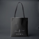 Tote Bag Élégant Monogramme Noir Blanc Minimaliste Moderne<br><div class="desc">Personnalisez ce sac fourre-tout élégant avec votre monogramme initial. Le design présente un monogramme personnalisé simple dans une typographie minimaliste moderne classique en blanc sur fond noir. Facile à personnaliser. Parfait comme cadeau pour tous vos proches. Prenez-en un pour vous aussi.</div>