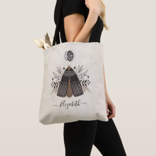 Tote Bag Élégant monogramme noir blanc papillon floral