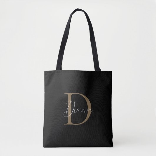 Tote Bag Elégant monogramme noir de minuit doré moussu écri (Devant)
