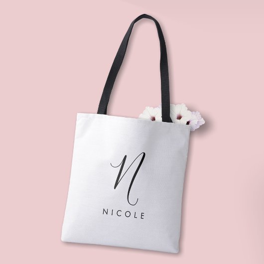 Tote Bag Élégant Monogramme noir et blanc