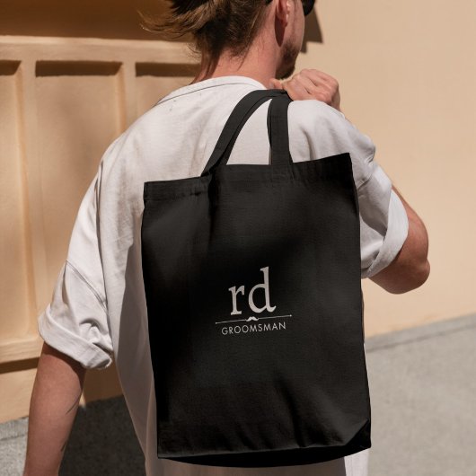 Tote Bag Élégant Monogramme noir et blanc Groomsmen Cadeau