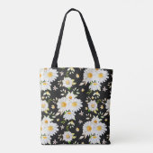 Tote Bag Élégant Monogramme noir et blanc Motif de margueri (Dos)