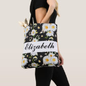 Tote Bag Élégant Monogramme noir et blanc Motif de margueri (De près)