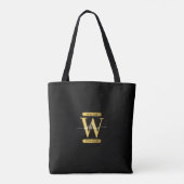 Tote Bag Élégant Monogramme noir & or Script moderne (Dos)