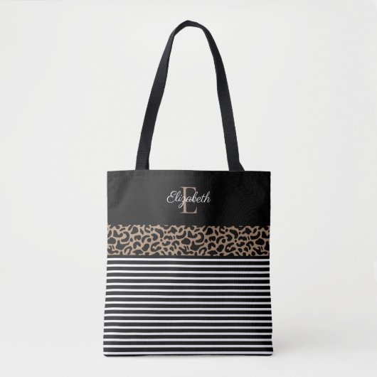 Tote Bag Élégant Monogramme noir Poster de animal léopard (Devant)