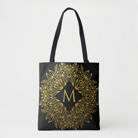 Tote Bag Elégant Monogramme Or Mandala Luxe (Devant)
