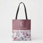 Tote Bag Élégant Monogramme rose et violet flore botanique (Devant)