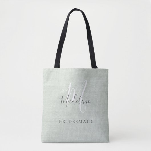 Tote Bag Élégant Monogramme Sage Green Girly Bridesmaid Cad (Devant)