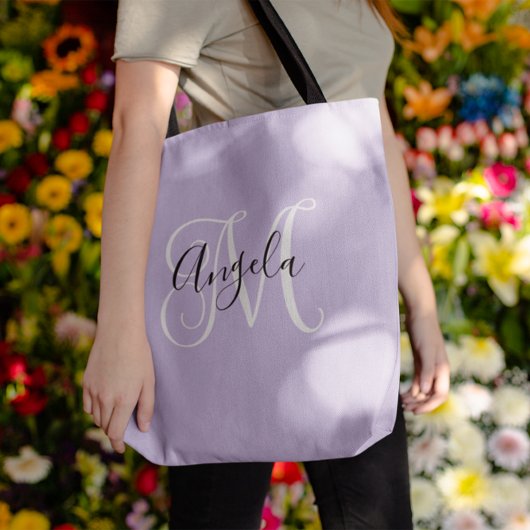 Tote Bag Élégant monogramme script lilas pâle