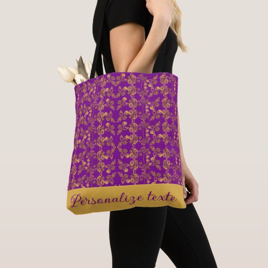 Tote Bag Elégant monogrammed Or et mauve damask tourbillon (De près)