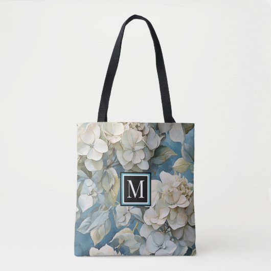 Tote Bag Elégant moody bleu poussiéreux flores d'aquarelle (Devant)